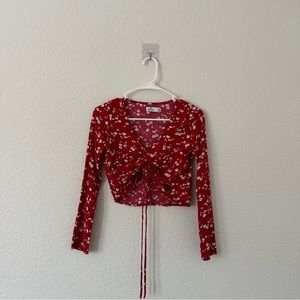 Hollister Floral Long Sleeve Drawstring Crop Top | Size: XS